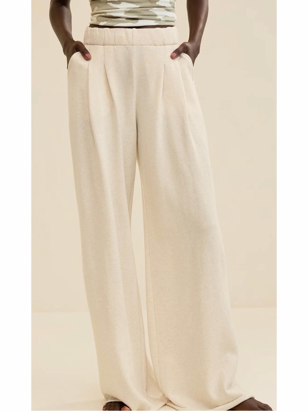 Aerie Street Wide Leg Trouser Pants Cream